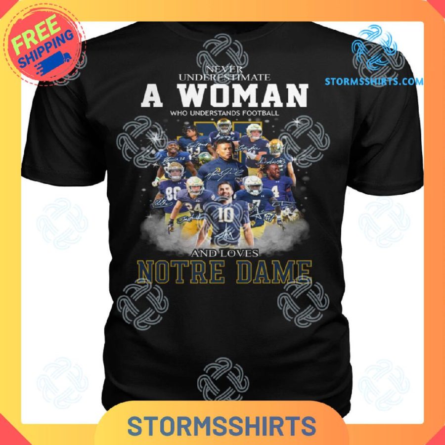 A woman loves notre dame fighting irish t-shirt