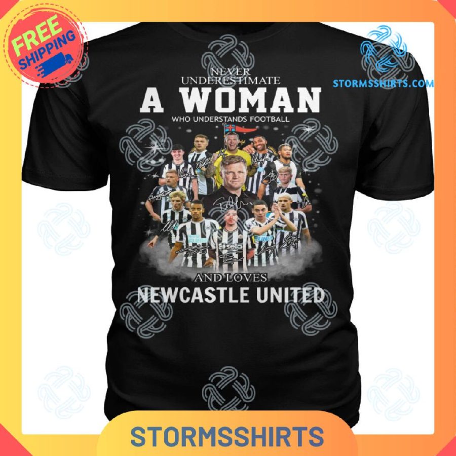 A woman newcastle united t-shirt