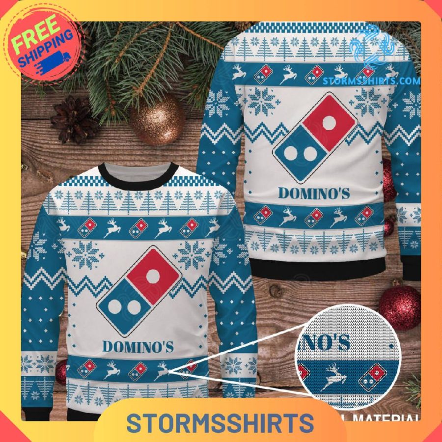 Dominos Pizza Blue Ugly Christmas Sweater
