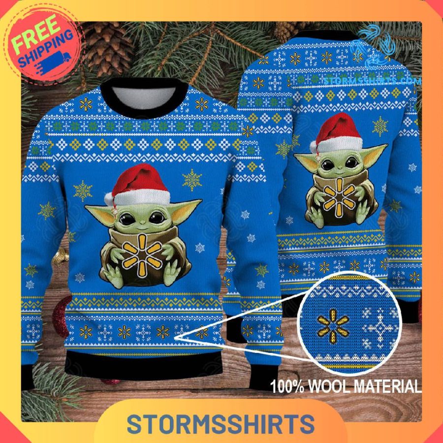 Walmart x Baby Yoda Blue Ugly Christmas Sweater